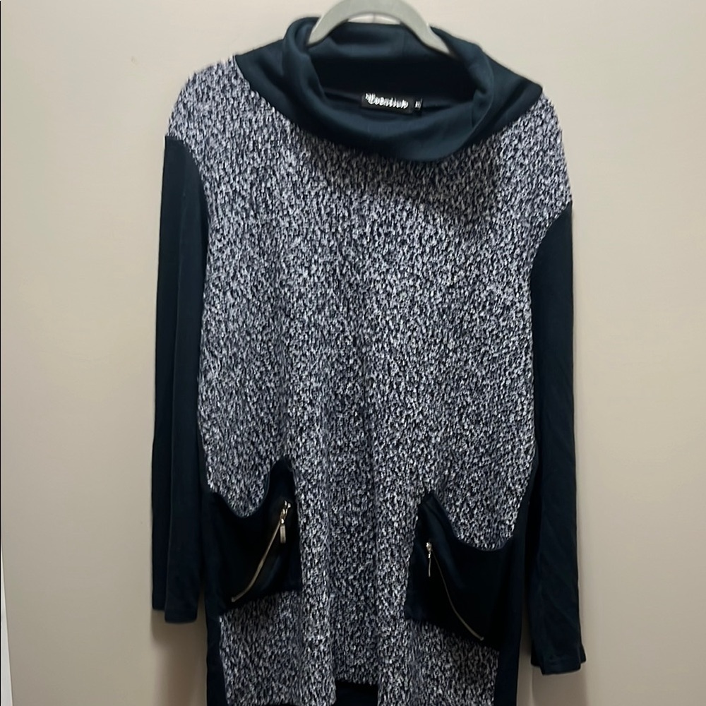 Debut Black and Gray Cowl Turtleneck Sweater with Knit Texture